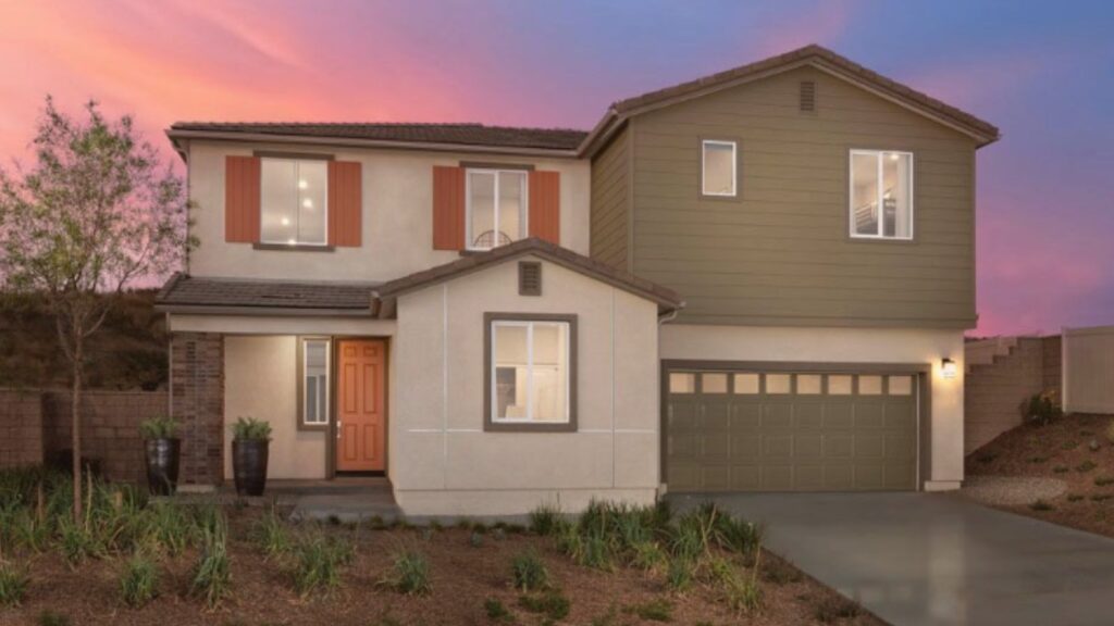 New construction home in Winchester, CA with modern exterior and drought-tolerant landscaping.