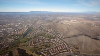 Aerial view of Menifee, California showing new housing developments and surrounding dry landscape in Riverside County.