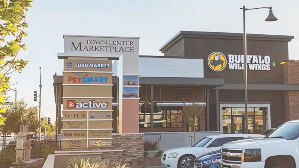 Retail shopping center in Menifee, CA featuring national chain stores and strip mall-style retail outlets.