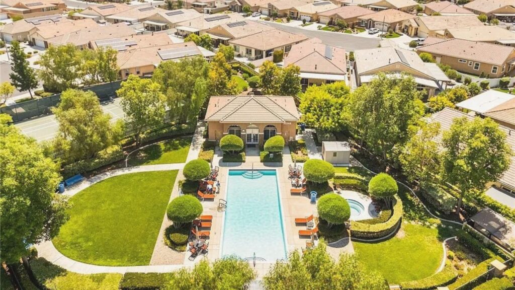 Orchid and Primrose at Pacific Mayfield Menifee gated 55 plus communities with pool, clubhouse, and social amenities