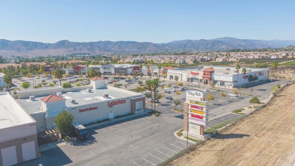Shopping centers and big box retail stores in Murrieta, California.