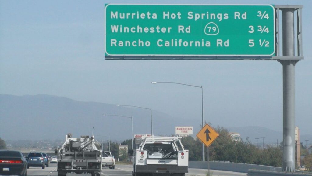 Traffic congestion on the 15 freeway near Murrieta, California.